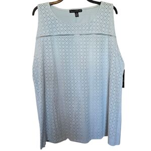 3/$15 French Laundry Blue Perforated Sleevless Blouse Size 1x